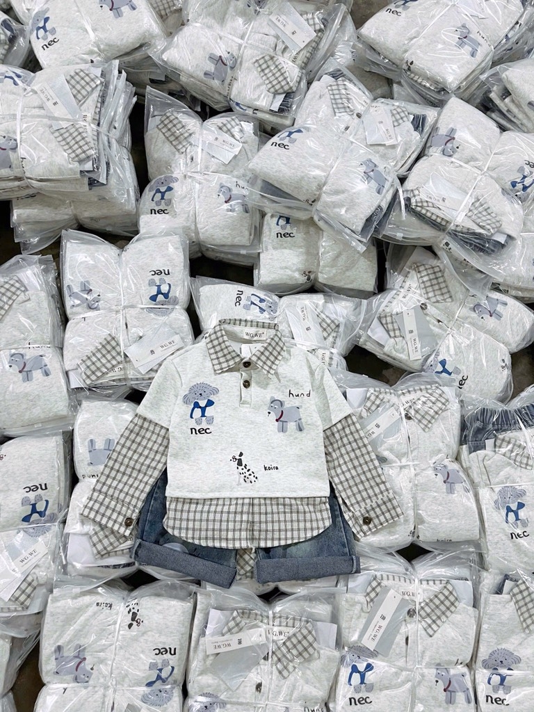 SET BỘ DÀI ÁO PHỐI SƠ MI KẺ QUẦN BÒ BÉ TRAI