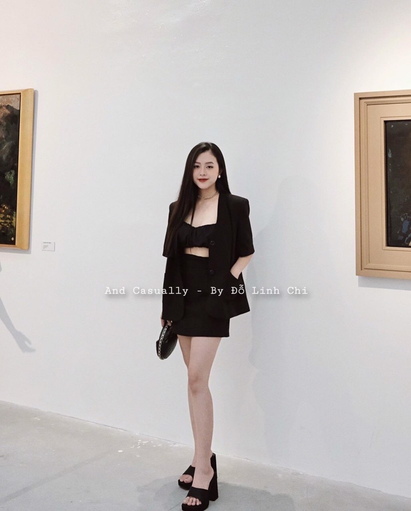 SET BLAZER CHÂN VÁY LI EO KÈM ÁO SẴN