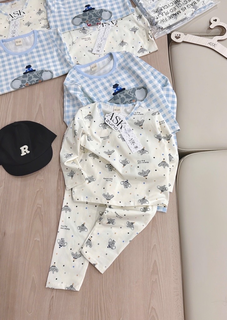 SET 2 BỘ DÀI CARO XANH VOI BÉ TRAI SẴN (SALE 109k)