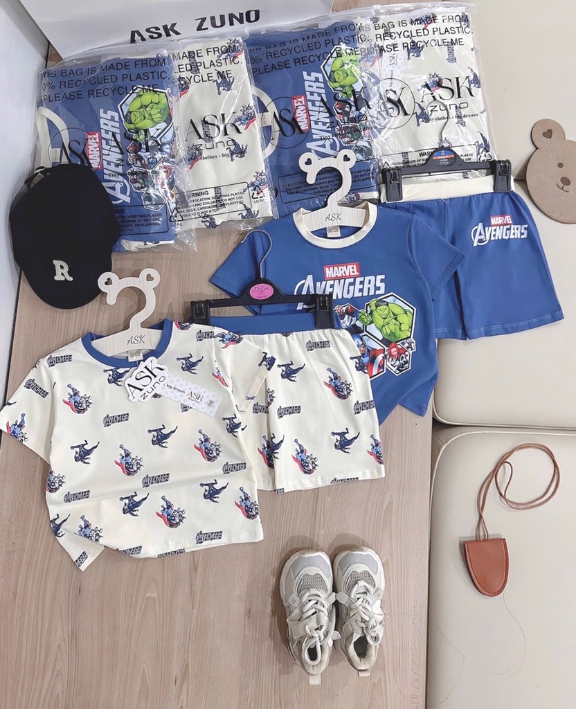 SET 2 BỘ CỘC TAY AVENGERS TONE XANH DƯƠNG BÉ TRAI