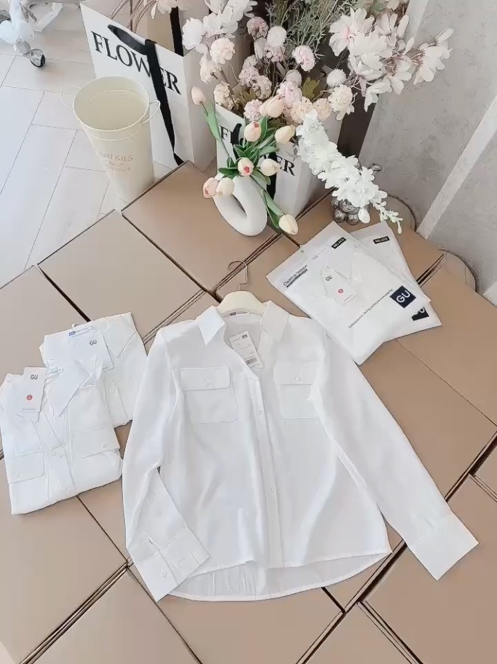 ÁO SƠ MI GU 2 TÚI NẮP TAY DÀI NỮ