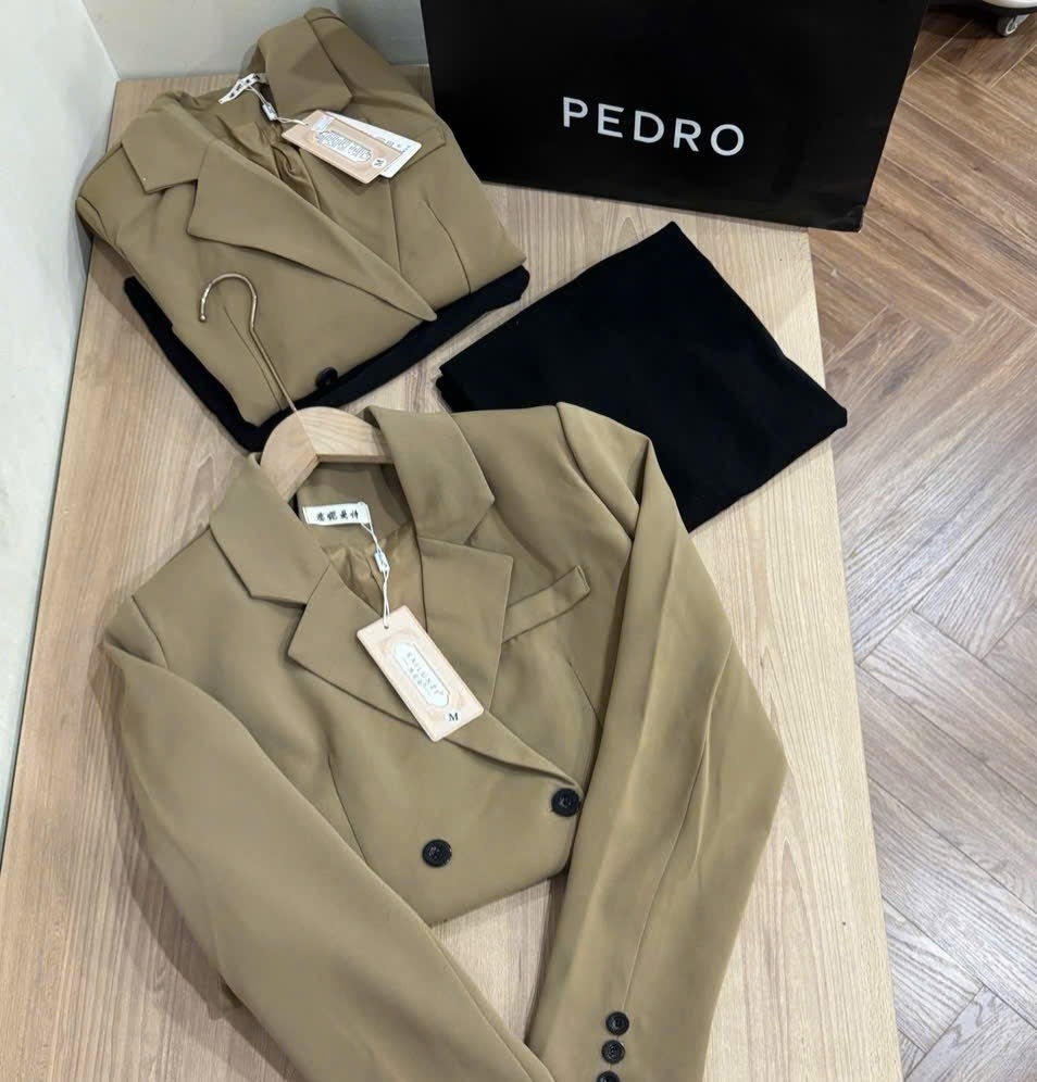 SET BLAZER PHỐI VÁY MIDI 2 DÂY NỮ THU ĐÔNG SẴN