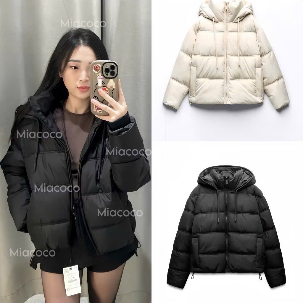 ÁO PHAO BÉO DÂY RÚT ZR CÓ MŨ HOT HIT NỮ THU ĐÔNG