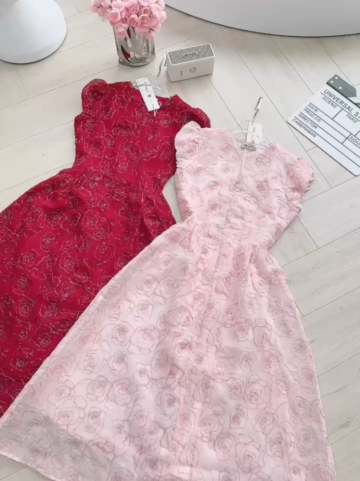 VÁY TƠ KIM SA 2 LỚP TAY BỔNG KHOÁ TRƯỚC NỮ SẴN(SALE 148k)