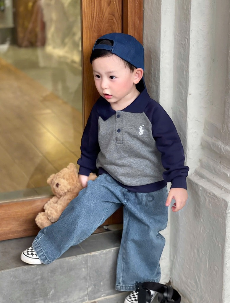 SET 3 ÁO NGỰA DÁNG BOM CỔ TRỤ DÀI TAY BÉ TRAI SẴN