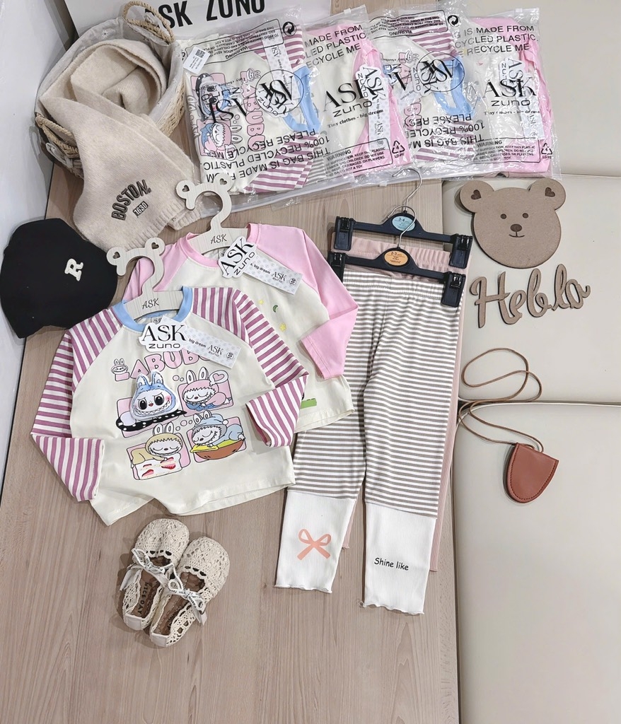 SET DÀI LABABU ĐÍNH NỔI ĐÁNG YÊU – MỀM MỊN CHUẨN COTTON XỊN BÉ GÁI