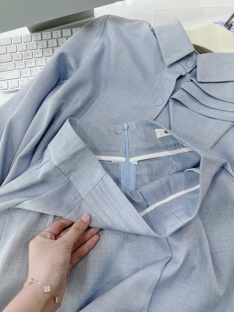 SET CỔ NƠ LỆCH XANH PASTEL NỮ SẴN