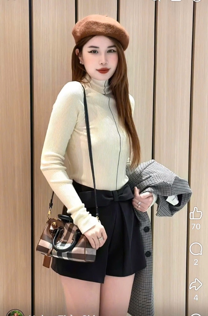 SET ÁO LEN HÀN CỔ CAO MIX QUẦN NƠ NỮ THU ĐÔNG SẴN