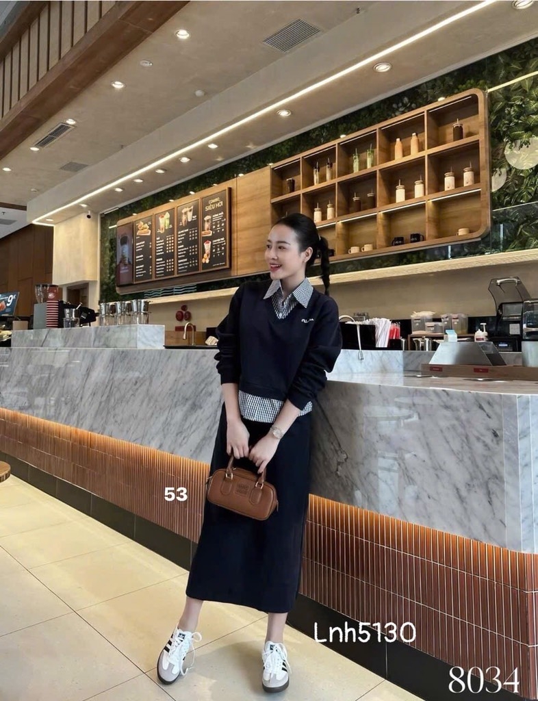 SET HAI DA PHỐI CỔ SƠ MI CHÂN VÁY NỮ THU ĐÔNG