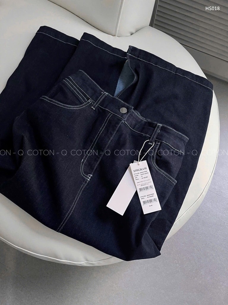CHÂN VÁY DÀI JEAN NỮ CHỈ NỔI XẺ SAU SẴN