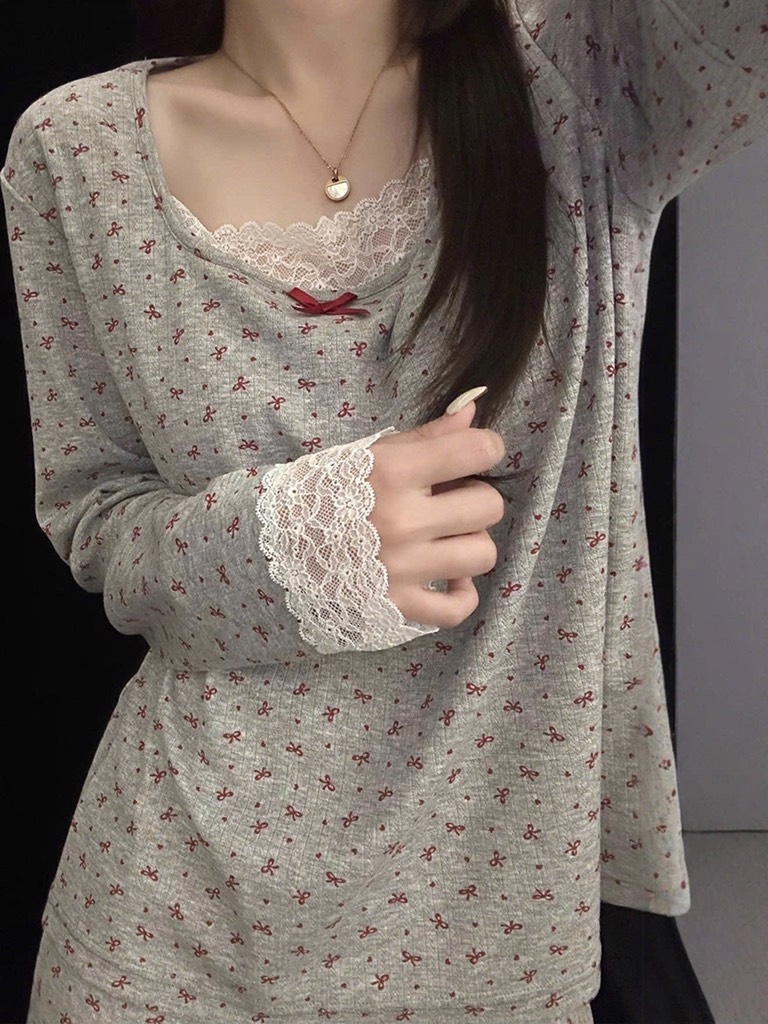 SET BỘ DÀI NGỦ TĂM HOA XÁM NỮ THU ĐÔNG