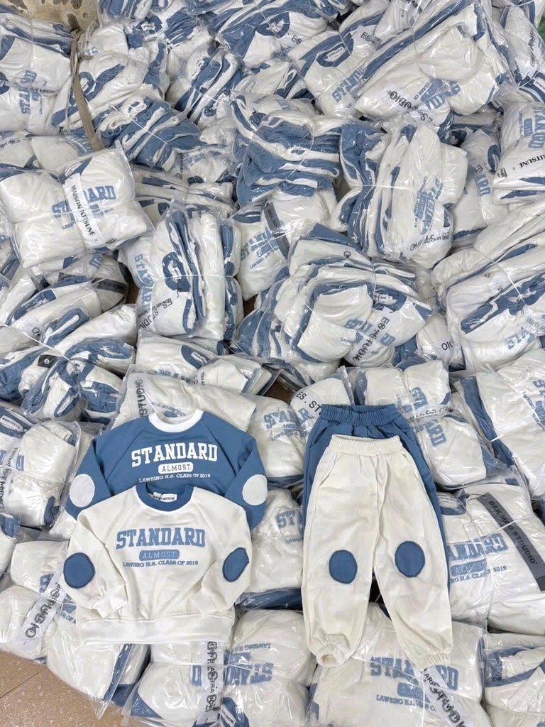 SET 2 BỘ DÀI NỈ HÀN STANDARD TRẮNG PHỐI XANH BÉ TRAI