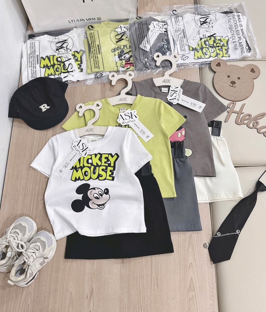 SET 3 BỘ CỘC MICKEY MOUSE TRẮNG XANH XÁM BÉ TRAI