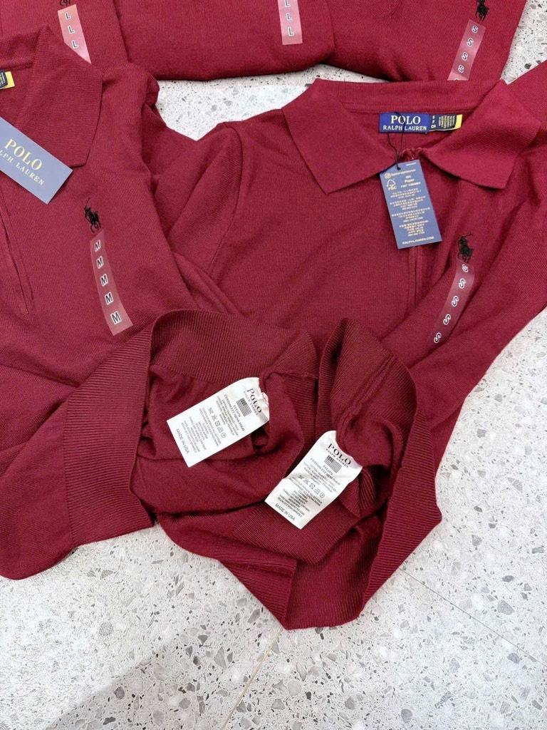 ÁO LEN CỔ POLO THÊU NGỰA MÀU ĐỎ ĐÔ NỮ SẴN