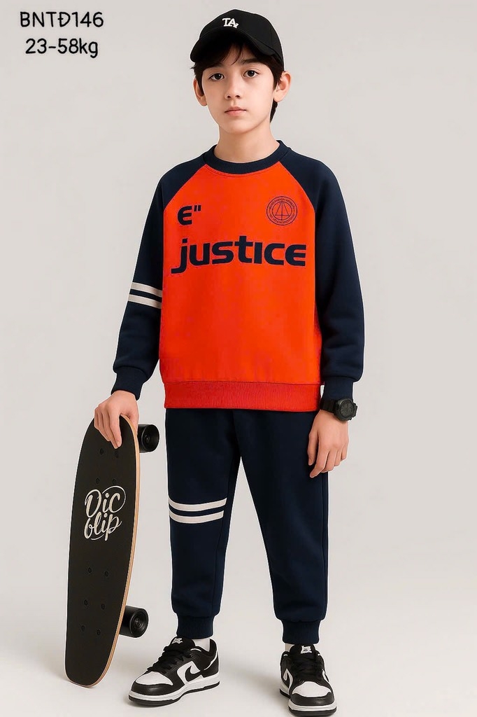 BỘ NỈ DÀI DA CÁ XUẤT PHỐI MÀU JUSTICE MEAGER COURAGE SIZE ĐẠI BÉ TRAI