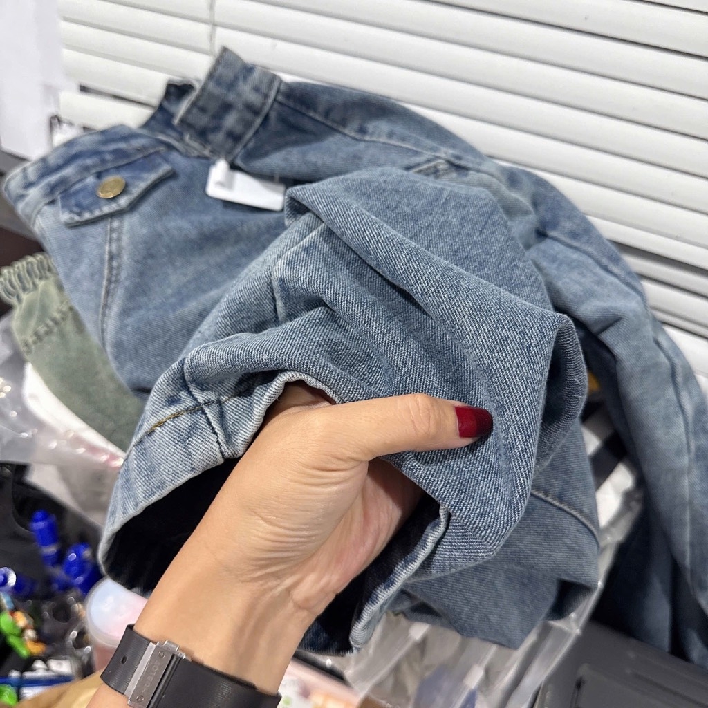 QUẦN SUÔNG JEAN NỮ CẠP DA TÚI NẮP