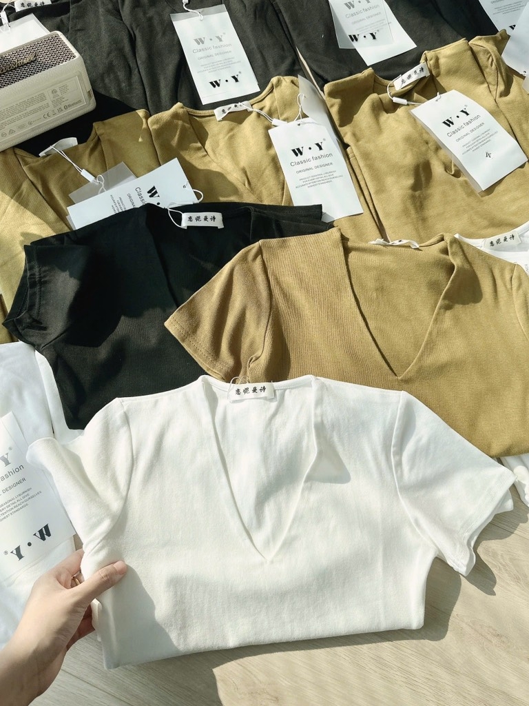 ÁO CỔ TIM TAY CỘC 3 MẦU NỮ SẴN (XẢ 39k)