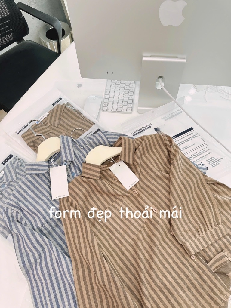 ÁO SƠ MI KẺ TAY LỬNG 2 MÀU NỮ