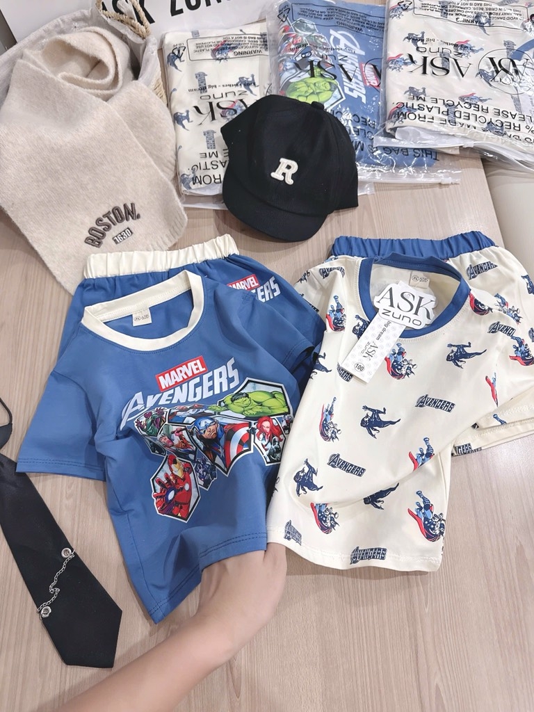SET 2 BỘ CỘC TAY AVENGERS TONE XANH DƯƠNG BÉ TRAI