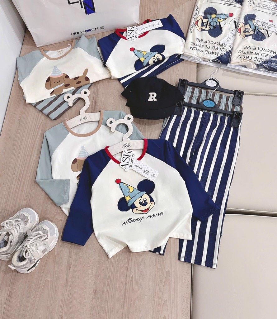 SET 2 BỘ DÀI CHÓ MK QUẦN KẺ SỌC BÉ TRAI