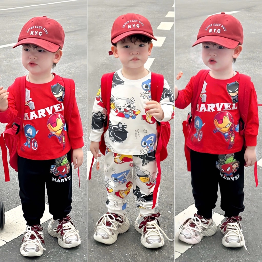 SET 2 BỘ DÀI IRONMAN MARVAL ĐEN ĐỎ GHI BÉ TRAI SẴN