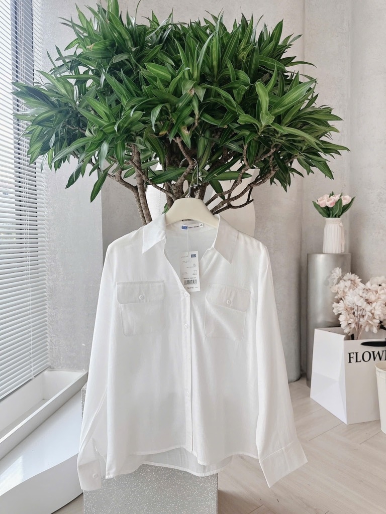 ÁO SƠ MI GU 2 TÚI NẮP TAY DÀI NỮ