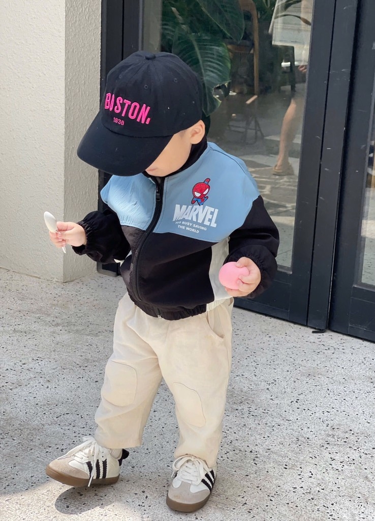 ÁO GIÓ DÀI TAY NHỆN MARVEL XANH ĐEN BÉ TRAI