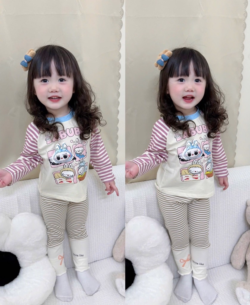 SET DÀI LABABU ĐÍNH NỔI ĐÁNG YÊU – MỀM MỊN CHUẨN COTTON XỊN BÉ GÁI
