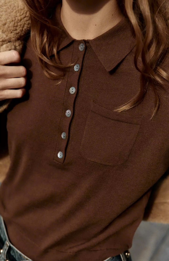 ÁO LEN CỔ POLO DÀI TAY NÂU SOCOLA NỮ THU ĐÔNG