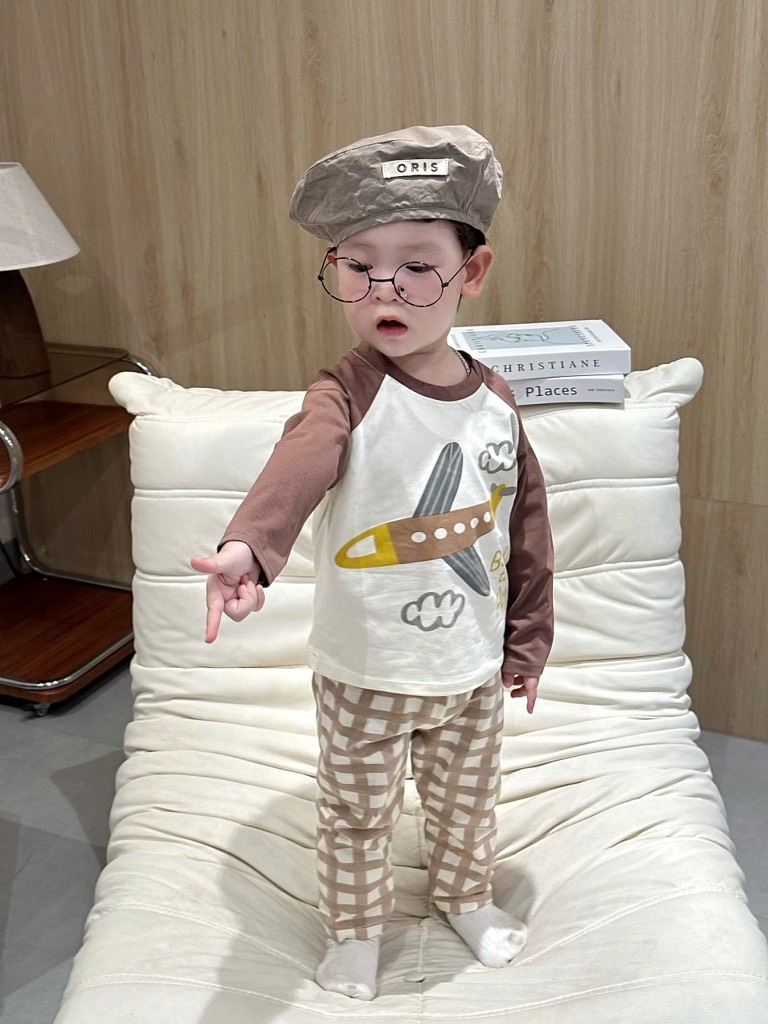 SET 2 BỘ DÀI MÁY BAY SIÊU XINH TONE NÂU BÉ TRAI