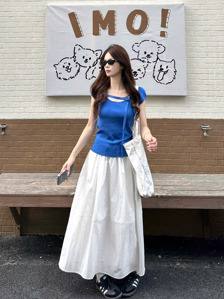 SET ÁO XANH HOA TẾT MIX CV HAI LỚP NỮ