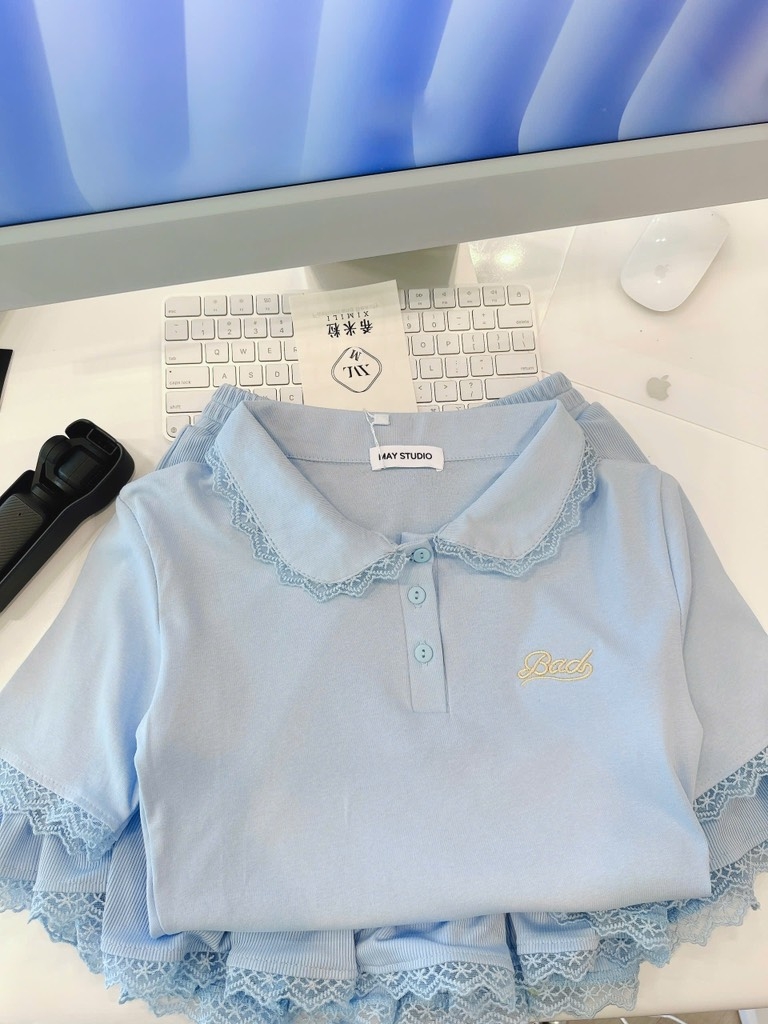 SET ÁO POLO CỔ SEN PHỐI REN XANH NỮ