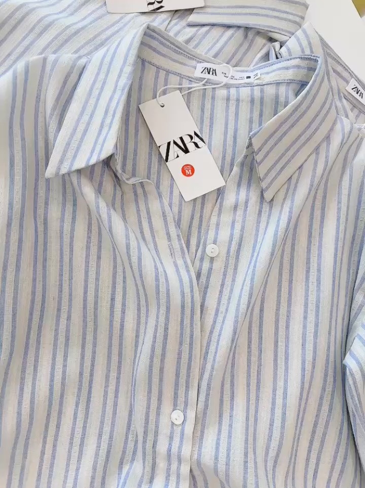 ÁO KẺ ZARA CỔ V VẠT BẦU NỮ