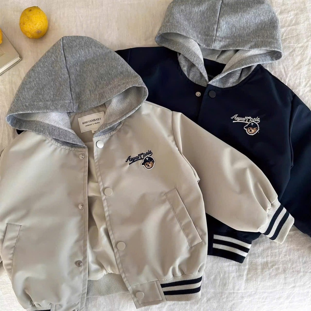 ÁO GIÓ HOODIE BO VIỀN LOGO GẤU DÀI TAY BÉ TRAI