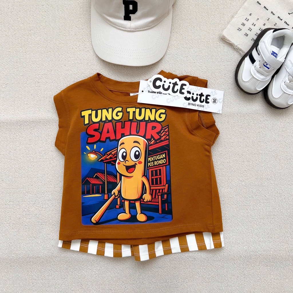 SET BA LỖ TUNGTUNG SAHUR QUẦN SỌC NÂU TÂY CHO BÉ TRAI (xả 45k)