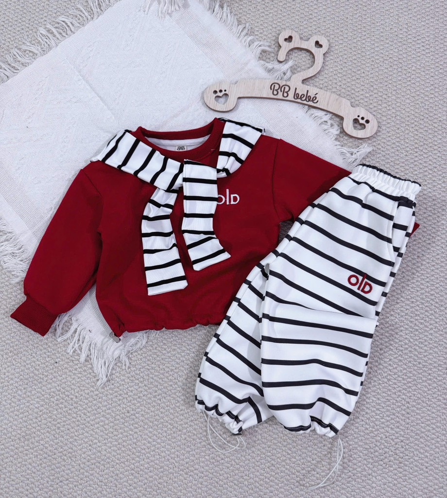 SET BỘ DÀI ALO ĐỎ KẺ KÈM KHĂN BÉ TRAI BÉ GÁI SẴN