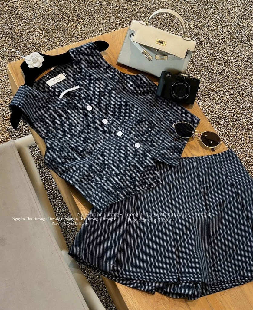 SET ÁO MIX CHÂN VÁY KẺ NỮ