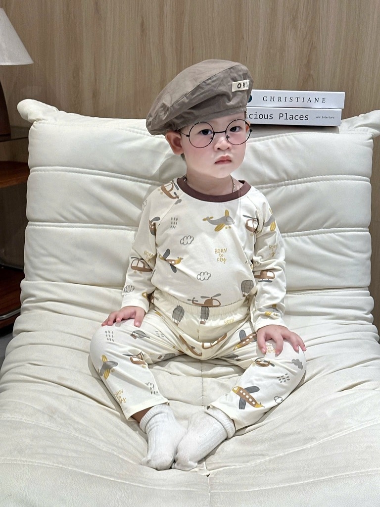 SET 2 BỘ DÀI MÁY BAY SIÊU XINH TONE NÂU BÉ TRAI