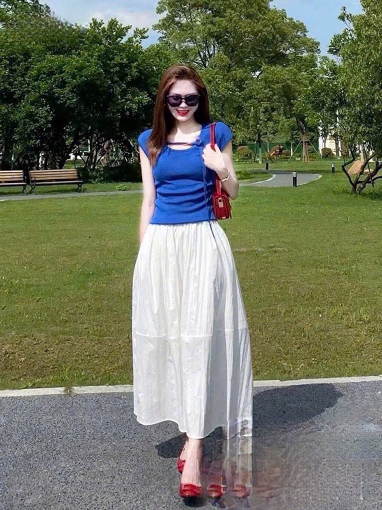 SET ÁO XANH HOA TẾT MIX CV HAI LỚP NỮ