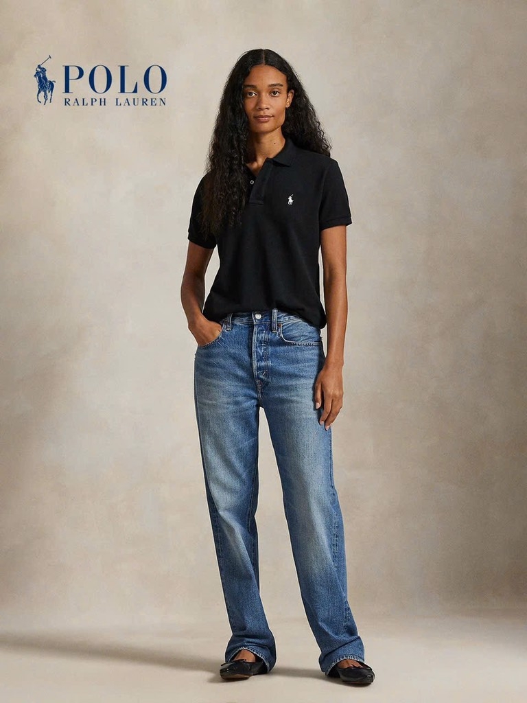 ÁO POLO ĐEN CỘC TAY THÊU NGỰA NỮ