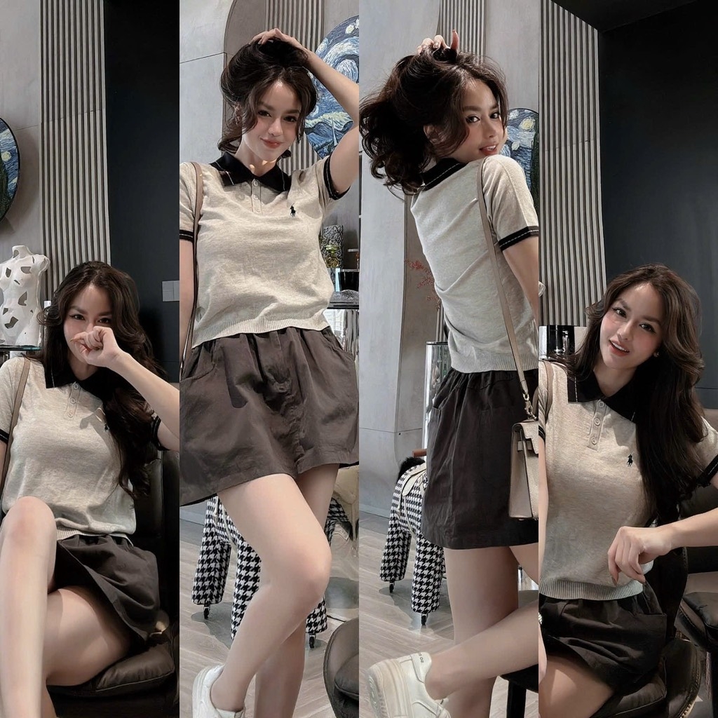 ÁO LEN XÁM PHỐI CỔ ĐEN NỮ THU ĐÔNG