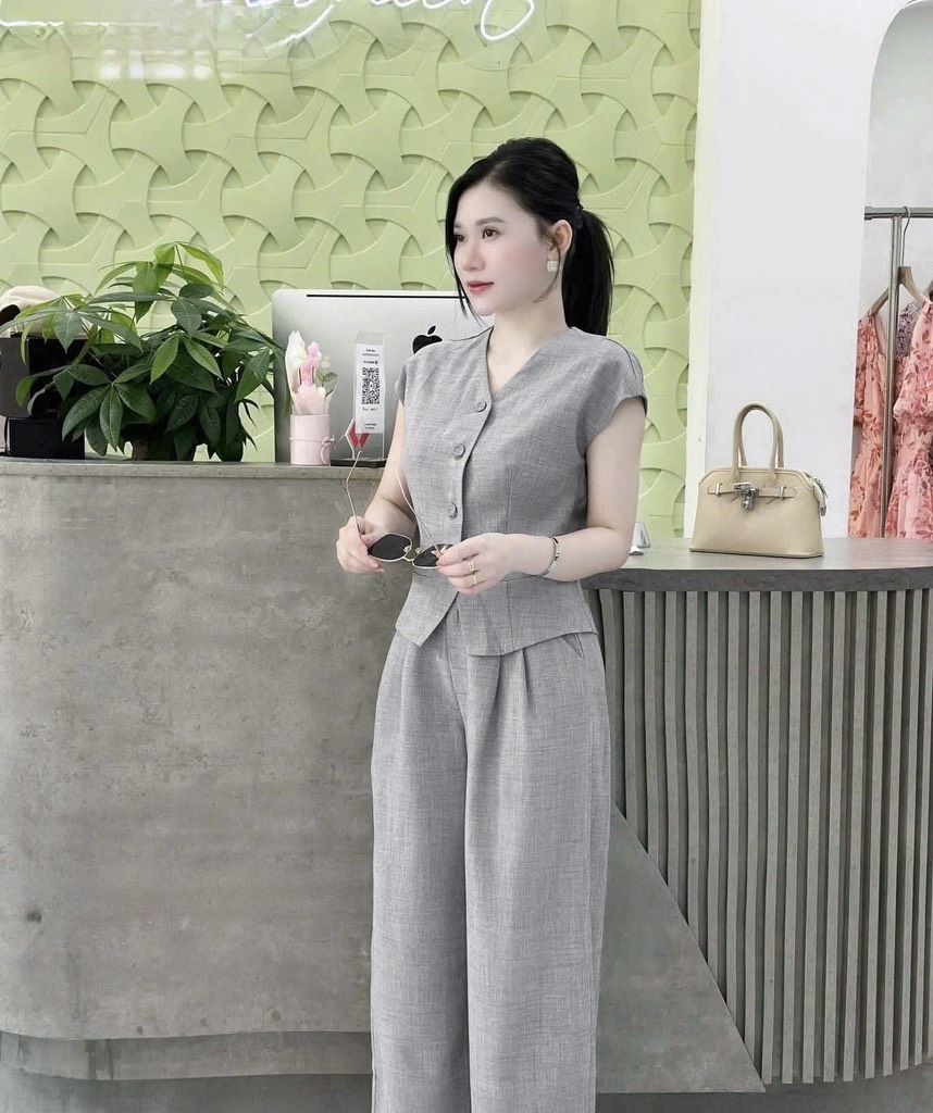 SET GHI 2 LỚP TAY LIỀN CÚC BỌC NỮ