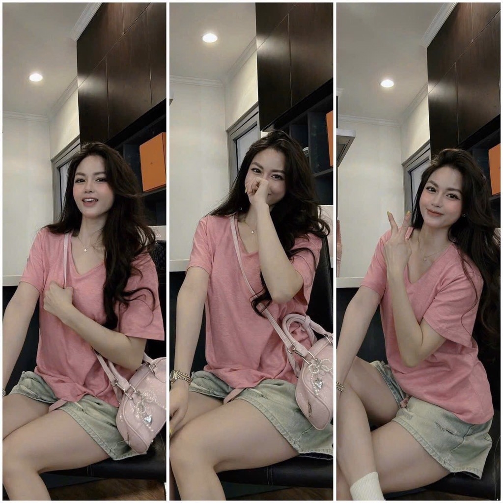 ÁO PHÔNG HỒNG+ QUẦN NGỐ JEAN ỐNG RỘNG GÂU CẠP CHUN NỮ