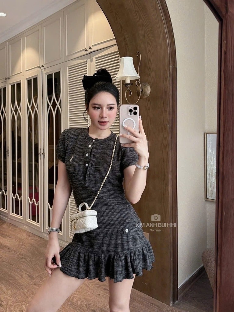 VÁY LEN DỆT XÁM LÔNG CHUỘT NỮ THU ĐÔNG