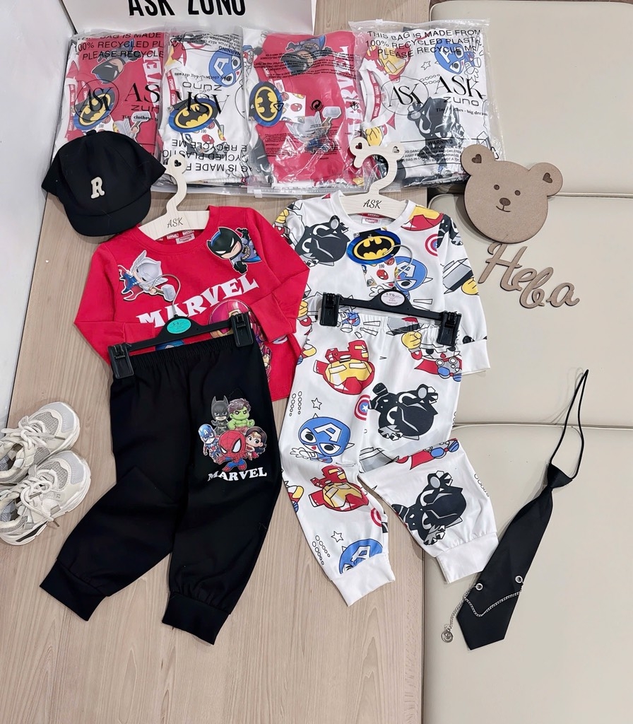 SET 2 BỘ DÀI IRONMAN MARVAL ĐEN ĐỎ GHI BÉ TRAI SẴN