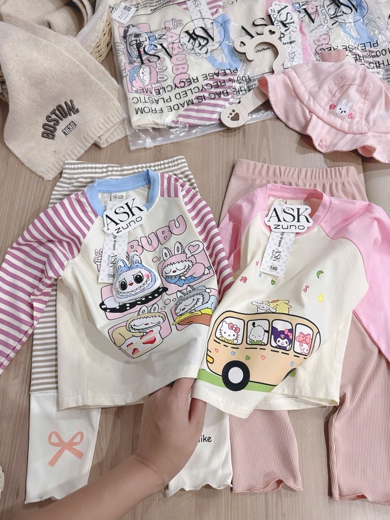 SET DÀI LABABU ĐÍNH NỔI ĐÁNG YÊU – MỀM MỊN CHUẨN COTTON XỊN BÉ GÁI