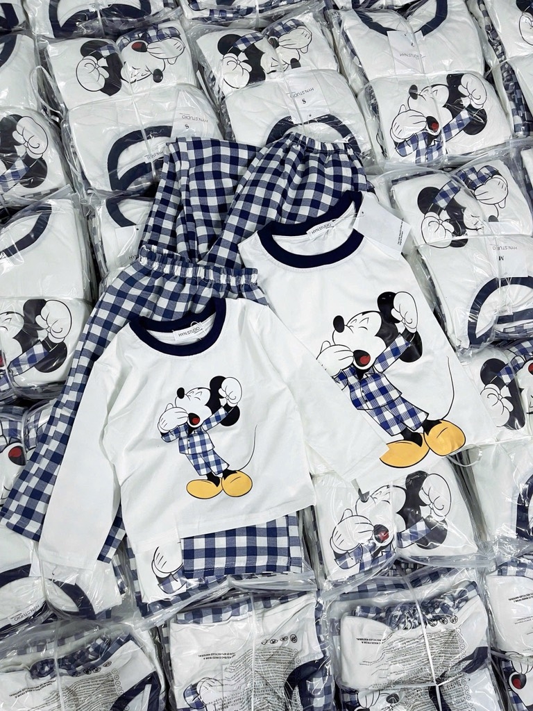 SET BỘ DÀI MICKEY QUẦN KẺ XANH THAN MẸ VÀ BÉ