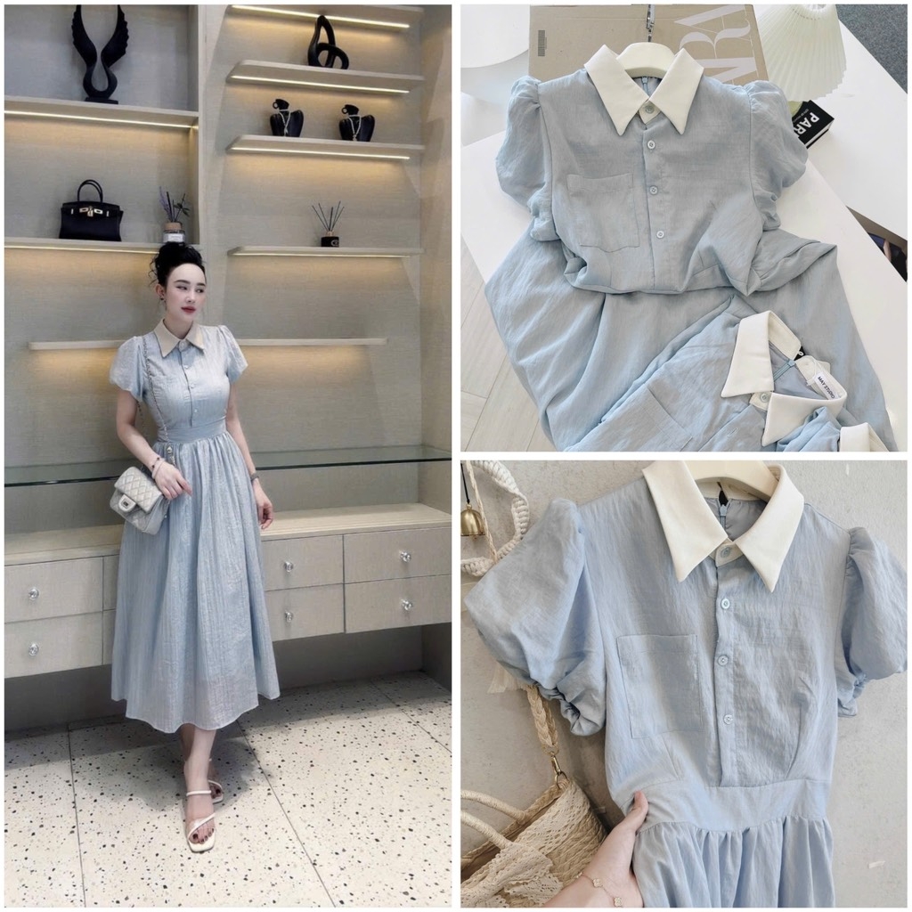 VÁY XOÈ NHẸ CỔ TRẮNG NỮ