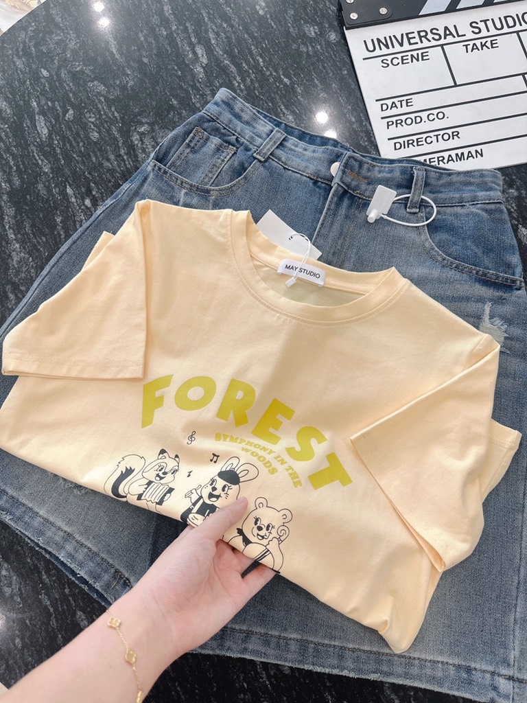 SET JEAN RÁCH LỬNG MIX ÁO PHÔNG FOREST NỮ SẴN (SALE 139k)