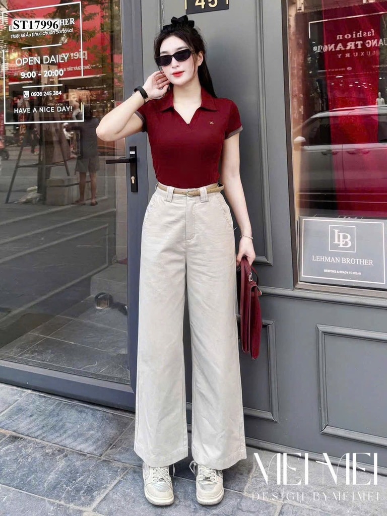 ÁO CỔ V PHỐI TAY ĐÍNH TAG NỮ SẴN